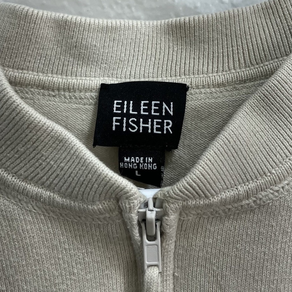 Eileen‎ Fisher Zip Up Light Weight Jacket Size L Cream Color Cotton Blend - Picture 3 of 5